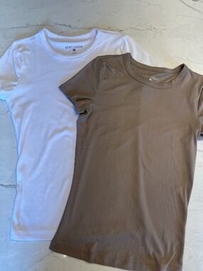 Rebel Sugar White & Brown Short Sleeve Ribbed Tee (2-Pack)